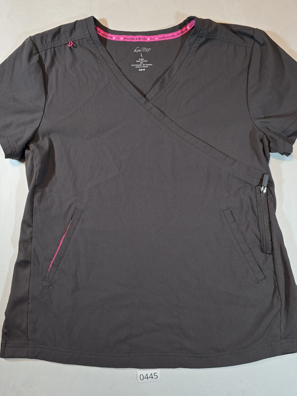 Women's Koi Lite Grey Scrub Mock Wrap Style V-Neck Top Size Large